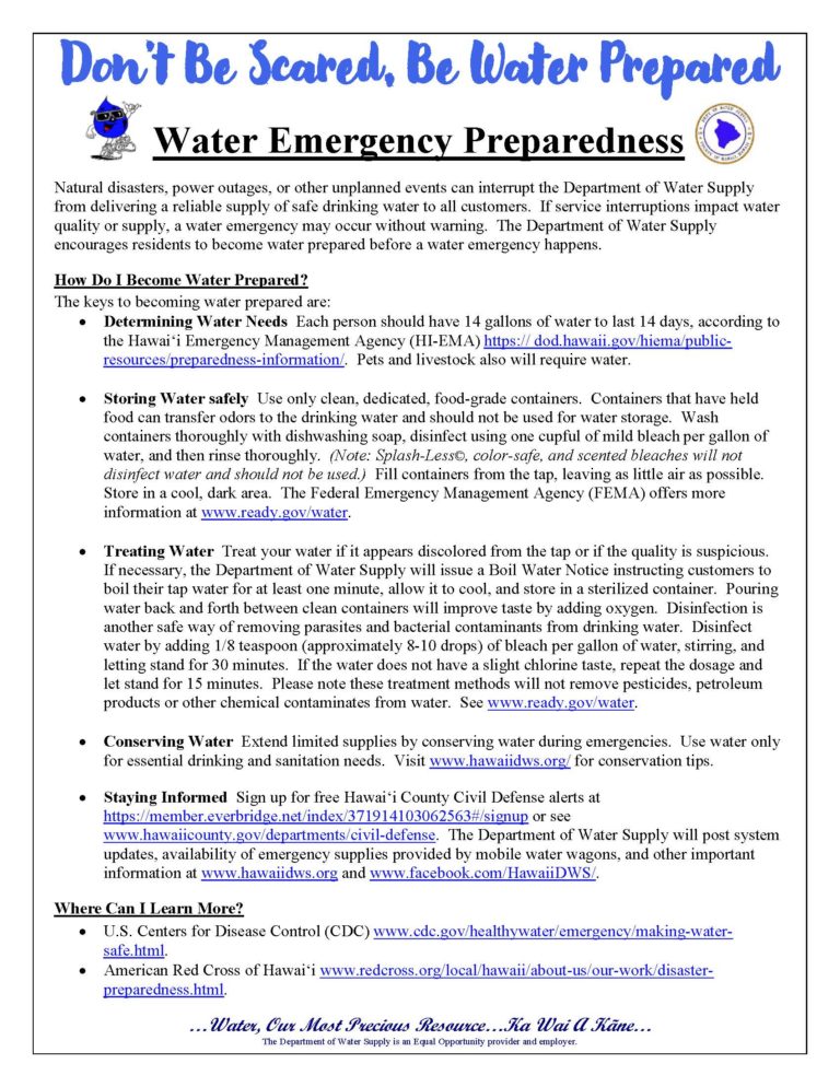 Emergency Preparedness Department of Water Supply