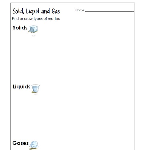 solid liquid gas activity sheet