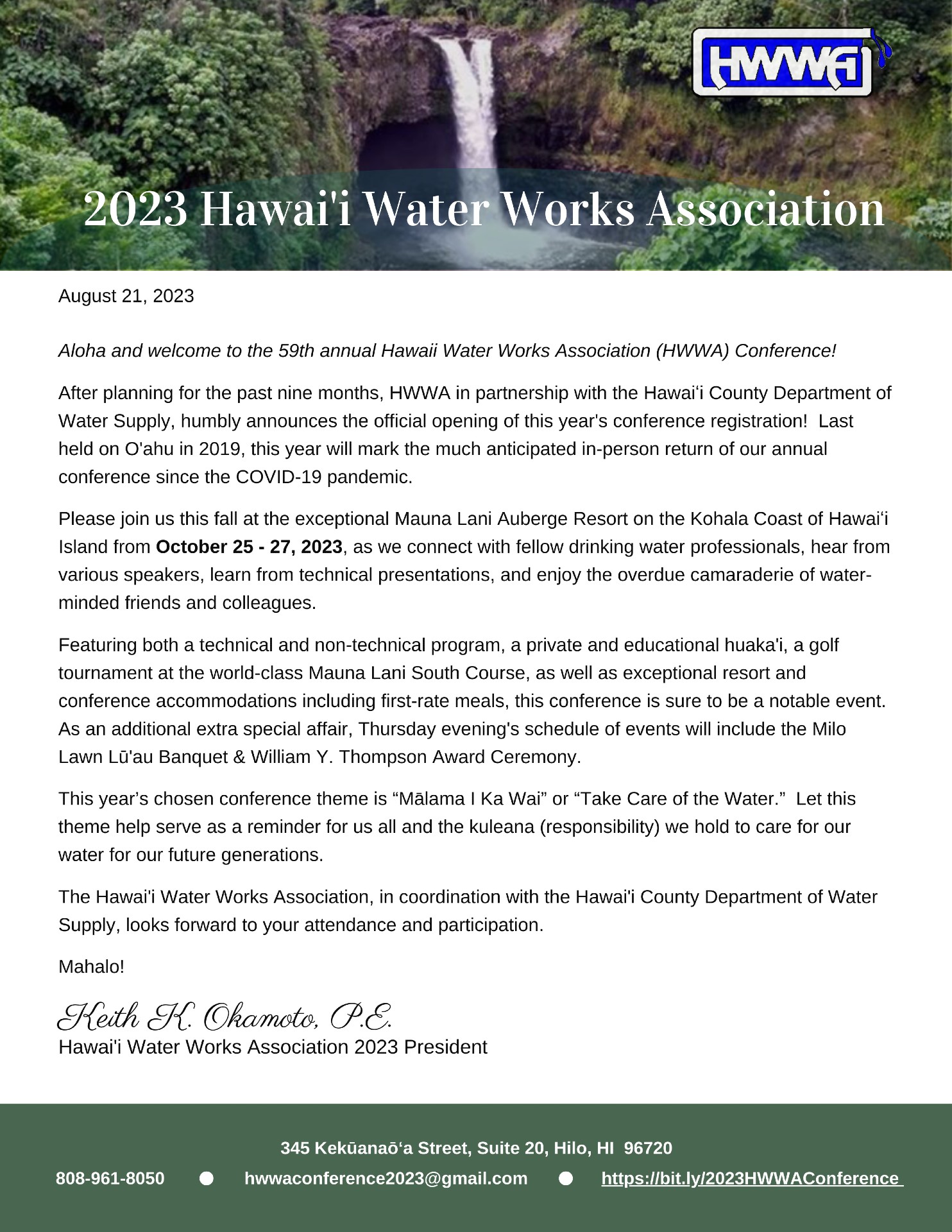 2023 HWWA Opening Letter